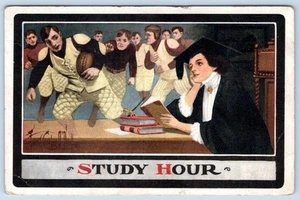 1909 STUDY HOUR FOOTBALL PLAYERS FEMALE GRADUATE A/S FRANK O'NEILL POSTCARD - Picture 1 of 2