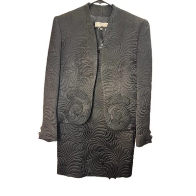 VTG Valentino Boutique Skirt Suit Set Black Quilted Jacket Pencil Skirt Women 8 - Image 1 of 4