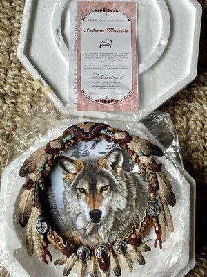 Autumn Majesty: Native American Plate Artistic Wolf Decor by Hamilton Collection - Image 1 of 4