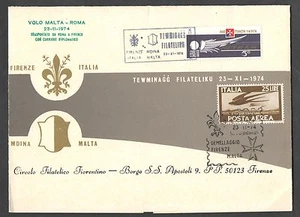 Cartoncino Volo Malta Firenze 23/11/74 Annullo Speciale Corriere Diplomatico - Picture 1 of 1