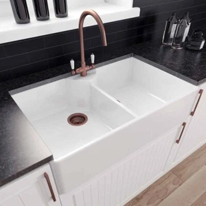 LSC Butler 895 2.0 Bowl Fireclay Ceramic Kitchen Sink & Copper Waste - Picture 1 of 8