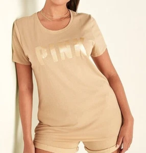 Victoria's Secret Pink Short Sleeve Perfect T-Shirt Beige Nwt - Picture 1 of 3