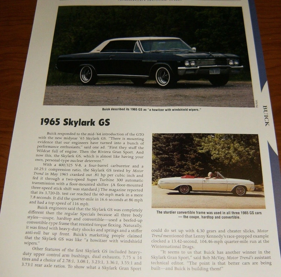 1965 BUICK SKYLARK GS SPECS INFO PHOTO 65 GRAN SPORT★★ - Image 1 of 1
