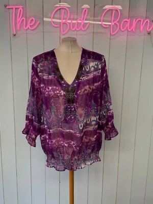 Marc Bouwer Ladies Blouse Size 2XL Purple Sheer Beaded Light Colourful Floral - Image 1 of 4