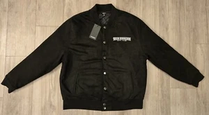 NWT True Religion Arch Suede Bomber Jacket Men's Large Button Up Heavy $199 NEW - Picture 1 of 11
