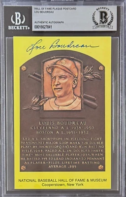 Lou Boudreau Signed Autographed Hall of Fame Plaque Postcard Beckett 16627841 - Image 1 of 2