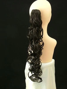Clip-On PONY TAIL HAIR EXTENSION Curly 25" Medium Brown   #4 - Picture 1 of 1