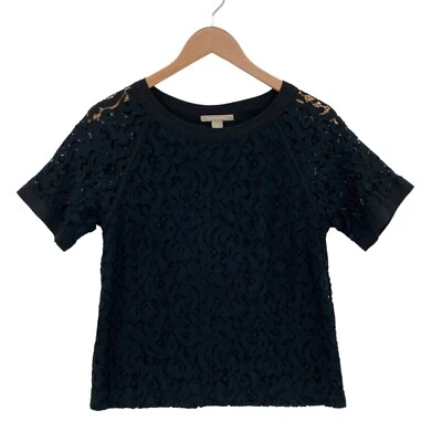 Blusa Top Mujer Banana Republic Mediana Negra Encaje Floral Manga Corta Pullover Foto 1 de 4