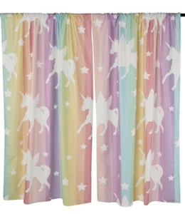 Cinbloo Kids Boho Unicorn Rainbow Curtains for Baby Girls Bedroom Decor 42Wx63H - Picture 1 of 6