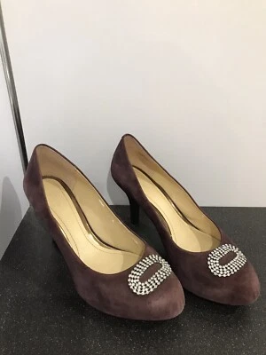 Clarks Ladies Aubergine Suede Heeled Court Shoes With Diamonte UK 7D - Image 1 of 4