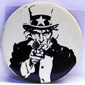 Vtg 60's Vietnam War Pin Button Uncle Sam Pointing Gun Anti Trump Pinback Badge - Picture 1 of 3