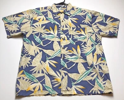 K.A.D. Button Up Shirt Men XL Extra Large Blue Yellow Floral Palm Hawaiian Camp - Image 1 of 4