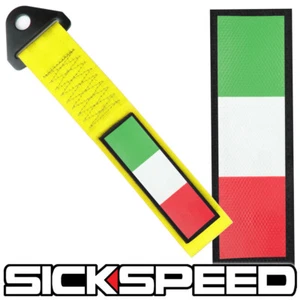 BANDERA AMARILLA ITALIA CORREA DE REMOLQUE DE CARRERAS DE ALTA FUERZA GANCHO TRASERO ITALIANO - Imagen 1 de 1