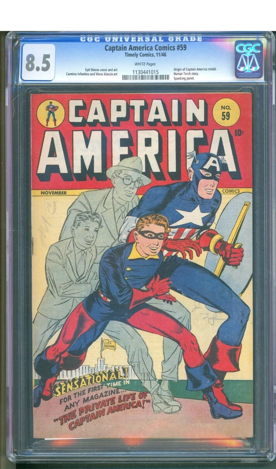 CAPTAIN AMERICA #59 CGC 8.5 VF  BRIGHT WHITE PAGES!  KEY/ORIGIN!  NICE HI GRADE! - Image 1 of 2