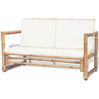 Festnight 2-Seater Garden Sofa with Soft Padded Cushions and Armrest Bamboo S4L9