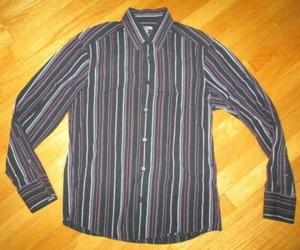 Herren schwarz/lila Töne H&M gestreift Button Down Anzughemd-MEDIUM US 15 3/4 - Bild 1 von 6