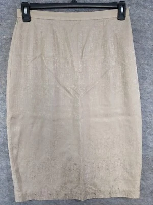 Falda Adrianna Papell Mujer 12 Beige Seda Forrada Recta Cremallera Trasera Midi Elegante Foto 1 de 4