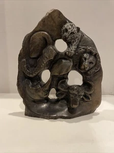 African (South) Big 5 Carved Stone Sculpture Elephant Lion Leopard Rhino Buffalo - Picture 1 of 10