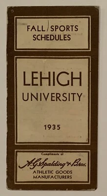 Antiguo calendario de bolsillo de fútbol americano de la Universidad de Lehigh de 1935 ingenieros de principios de la década de 1930 Foto 1 de 3