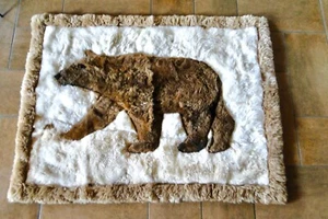 Alpaca Llama Fur BROWN BEAR Wall Hanging, Throw or RUG Peru Tapestry 63”x49” - Picture 1 of 5