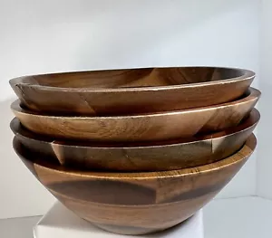 "Juego de cuatro (4) cuencos de madera de acacia natural Aidea arroz nueces multiusos BoHo 7""" - Imagen 1 de 6