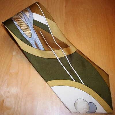 Green & Gold TENNIS Rackets and Balls Silk Neck Tie 57" Long x 4" W (D907) - Image 1 of 4