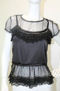 DOLCE & GABBANA Black Silk Swiss Dot Mesh Embellished Blouse Top Size 40 NWOT - Picture 1 of 7