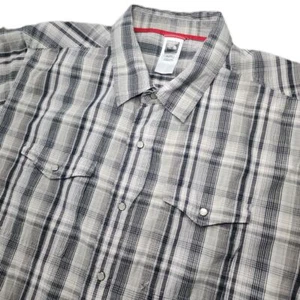 The North Face Mens XXL Grey Plaid Pearl Snap Closure S/S Button Up Shirt - Picture 1 of 6