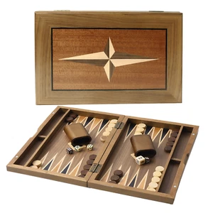Classic 11" Travel Wood Backgammon Board Game Set Inlay Star Board w/Game Pieces - Picture 1 of 8