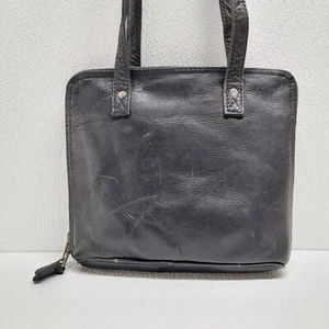 Frye Black Leather Tote Zipper Shoulder Bag Handbag Purse Double Strap - Picture 1 of 22