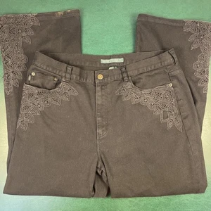 Vintage Lauren Jeans Co. nero denim pizzo impreziosito elasticizzato bootcut taglia 16 - Foto 1 di 9