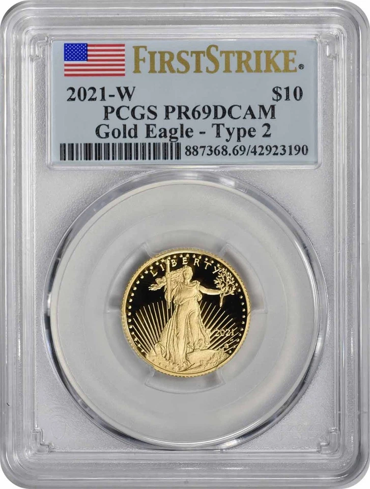 2021-W $10 American Proof Gold Eagle Type 2 PR69DCAM First Strike PCGS - Image 1 of 2