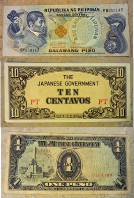 3 Philippines Bank Notes 2 From Japanese Occupation Peso Centavos Pisos Currency - Image 1 of 4