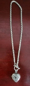 VINTAGE 925 STERLING SILVER RED GEM HEART LOCKET PENDANT NECKLACE. 18". 54.20GRS - Picture 1 of 14