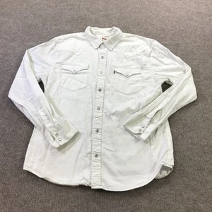 Levis Shirt Mens Large White Western Pearl Snap Button Up Denim Pocket Classic - Picture 1 of 12