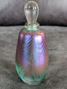 Vintage 1980 Jim Bush Studio Swirl Iridescent Art Glass Perfume Bottle 4” - Picture 1 of 3