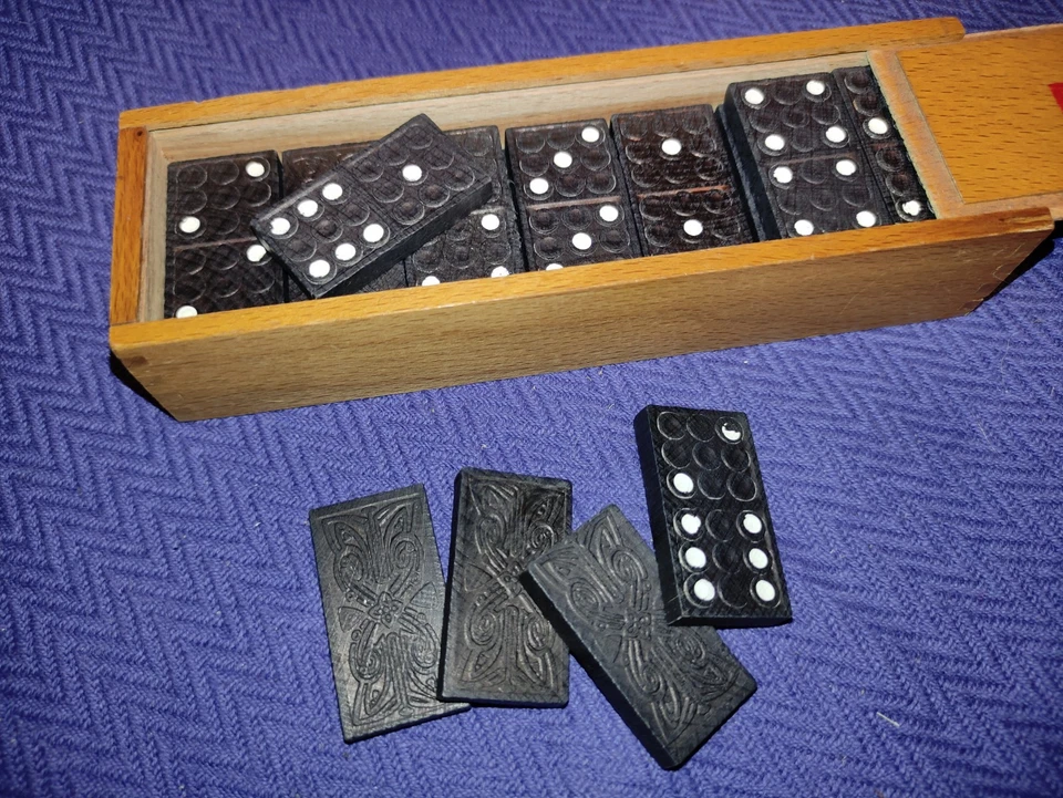 Vintage Wood Dominoes  In Wooden Box - Image 1 of 3