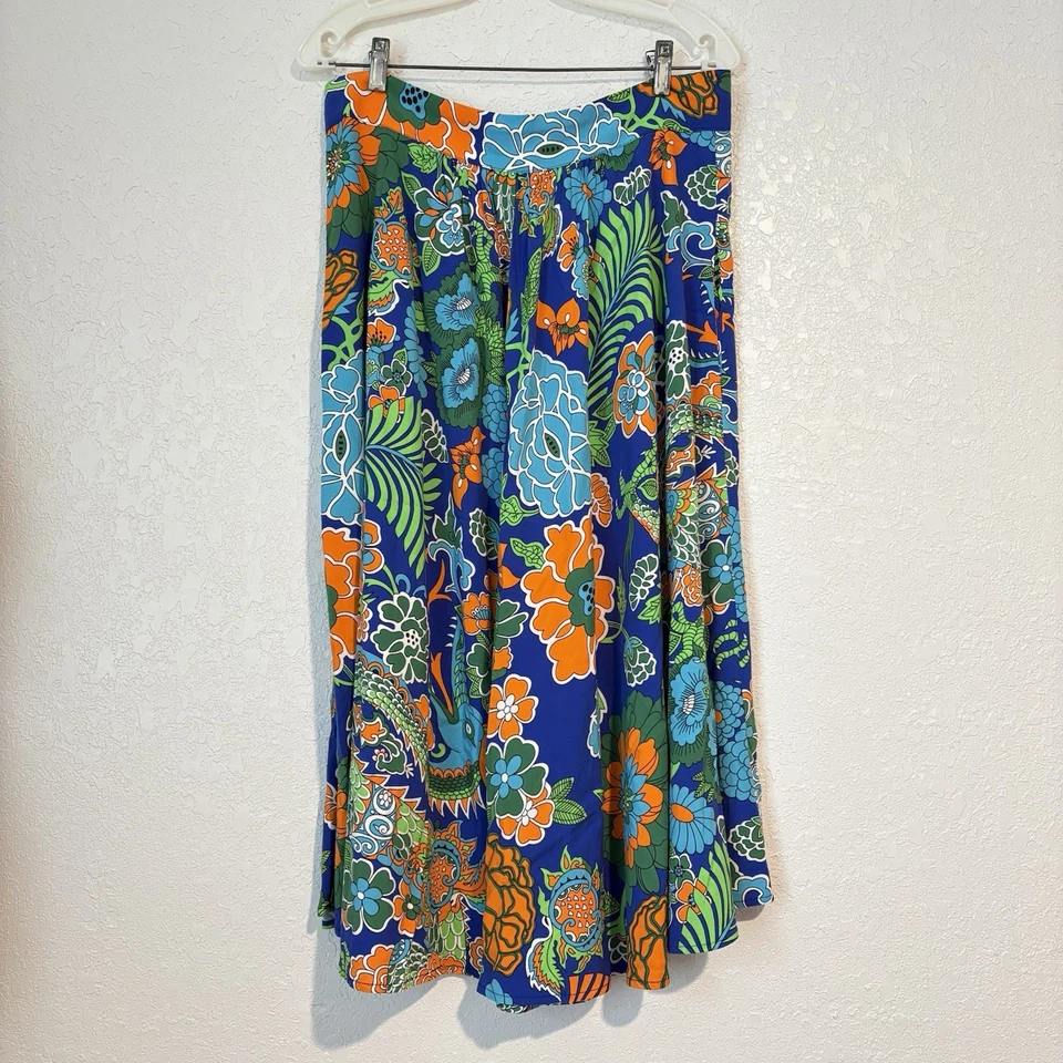 Trashy Diva юбка женщин 14 высокая талия Flare Midi Flowy тропический дракон цветок - Изображение 1 из 4