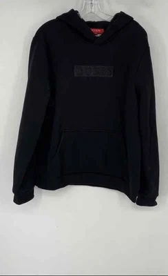 Guess Mens Black Long Sleeve Embroidered Logo Pullover Hoodie Size Medium - Image 1 of 4
