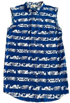 Michael Kors Women's Sleeveless Hawaiian Dress Blue & White Tropical Size 10 New - Image 1 of 4
