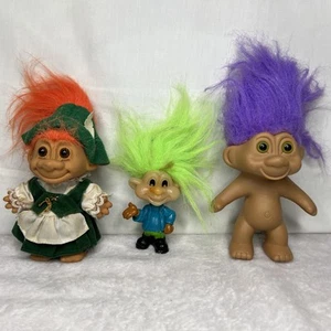 Lot 3 Mixed 90s Trolls Around the World German Troll Purple Green Orange Hair - Picture 1 of 12