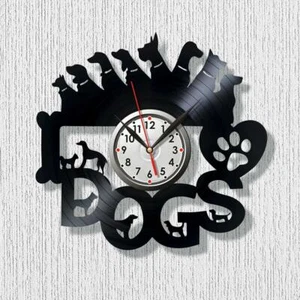 Dogs Vinyl Wall Clock Record Gift Home Room Decor Pet Lover Clock Animal - Picture 1 of 1