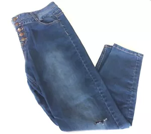 Tinseltown Woman Junior Sz 17 Skinny Jeans Coutuer Button Fly Highwaist Med Wash - Picture 1 of 10