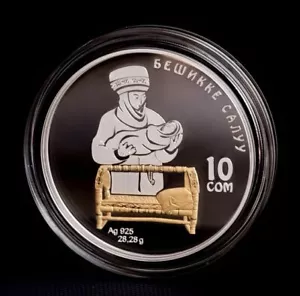 KYRGYZSTAN: 2023 Silver coin 10 Som Beshikke Saluu (Cradling) PROOF low mintage - Picture 1 of 5