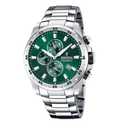 Orologio Uomo Cronografo Festina F20463/3 Con Quadrante Verde Cinturino Acciaio - Immagine 1 di 4