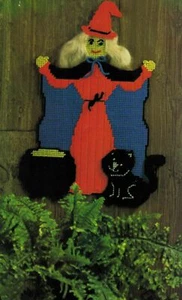 Plastic Canvas Halloween Witch's Brew Happy Haunt Wall Decor Treat Tote Pattern - Picture 1 of 3