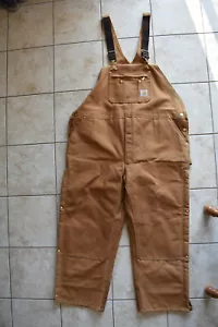 New Men's Carhartt Quilt Lined Zip To Thigh Bib Overalls 50x34 Brown Bibs R41 - Picture 1 of 9