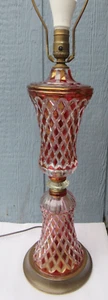 Vintage Bohemian Dark Red Cranberry cut to clear Diamond pattern table Lamp BIG - Picture 1 of 18