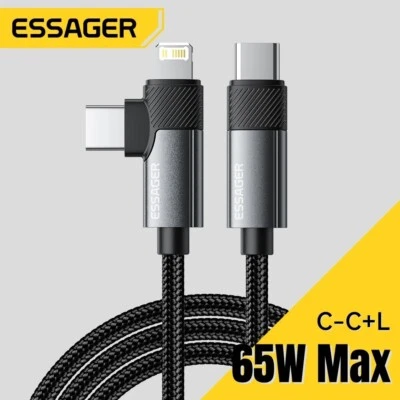 Essager Fast Charging 2 in 1 Type C To Lightnig+C 65W PD cable for iPhone Samsu - image 1 of 4