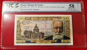 Billet 500 Fr Victor Hugo surchargé 5 NF 12-2-1959 FAY 52.2 Alph. W.120 PCGS 58 - Imagen 1 de 2
